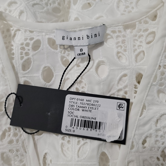 Gianni Bini Tammy V-Neck Flutter Short Sleeve Eyelet Cinched Tie Waist Mini Dres - Picture 8 of 10